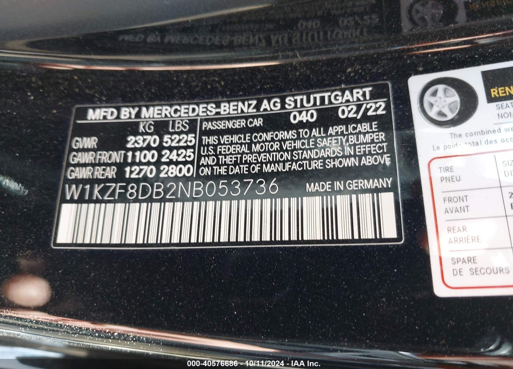 2022 MERCEDES-BENZ E 350 VIN: W1KZF8DB2NB053736