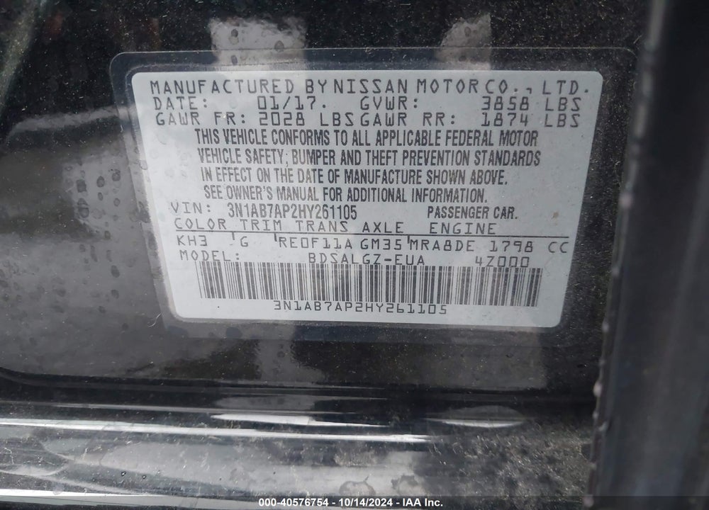 2017 NISSAN SENTRA SL VIN: 3N1AB7AP2HY261105