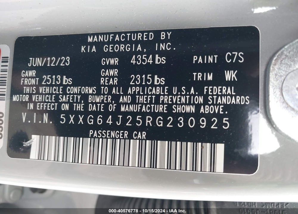 2024 KIA K5 GT LINE VIN: 5XXG64J25RG230925