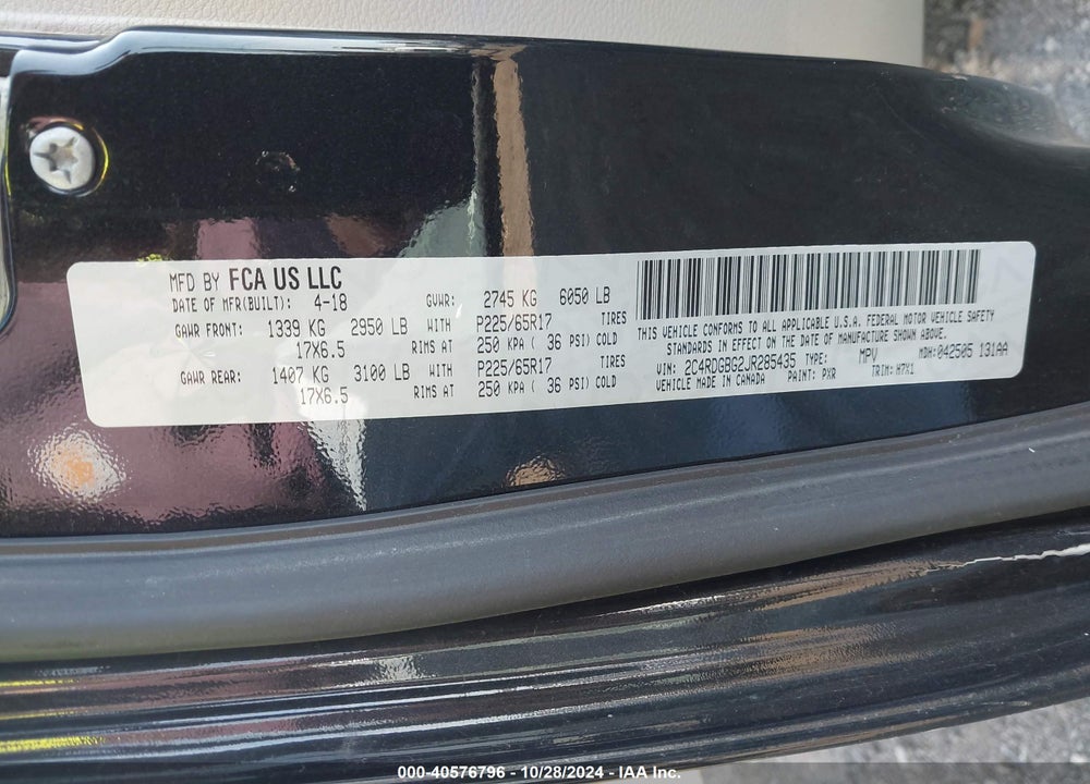 2018 DODGE GRAND CARAVAN SE VIN: 2C4RDGBG2JR285435