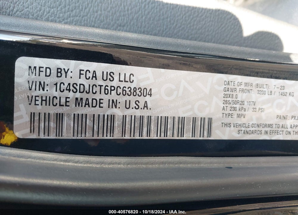 2023 DODGE DURANGO R/T PLUS AWD VIN: 1C4SDJCT6PC638304