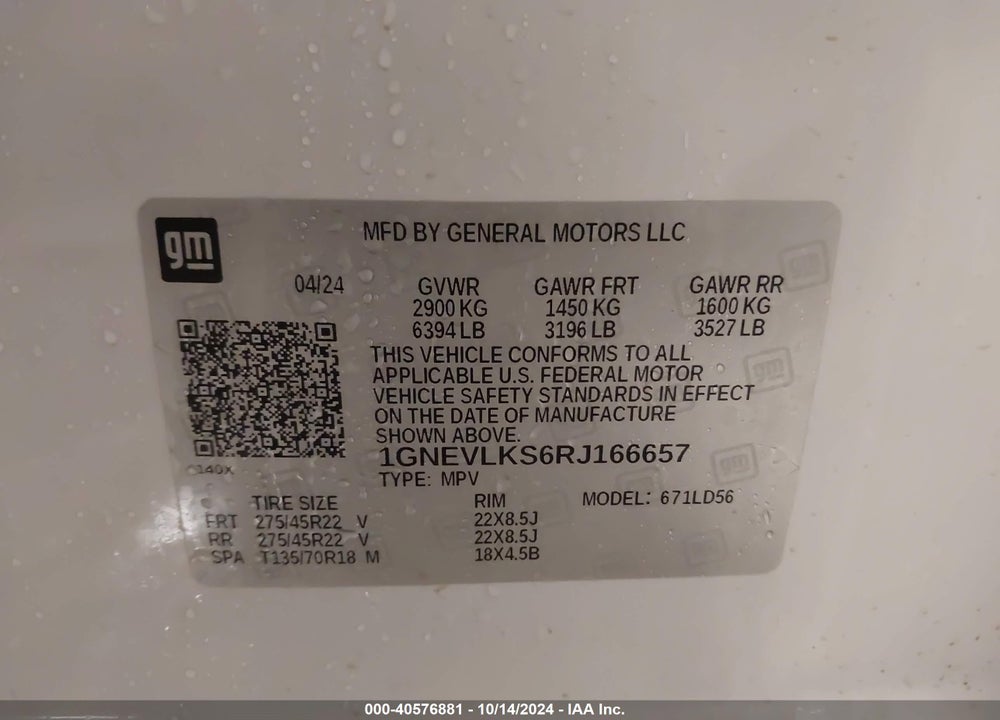 2024 CHEVROLET TRAVERSE AWD RS VIN: 1GNEVLKS6RJ166657