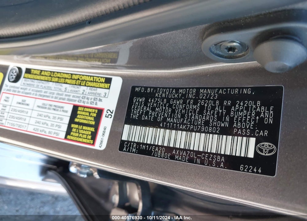 2023 TOYOTA CAMRY SE VIN: 4T1T11AK7PU790802
