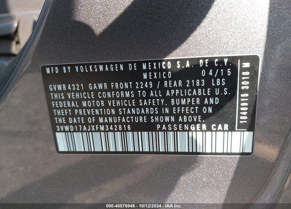 2015 VOLKSWAGEN JETTA 1.8T SE VIN: 3VWD17AJXFM342816