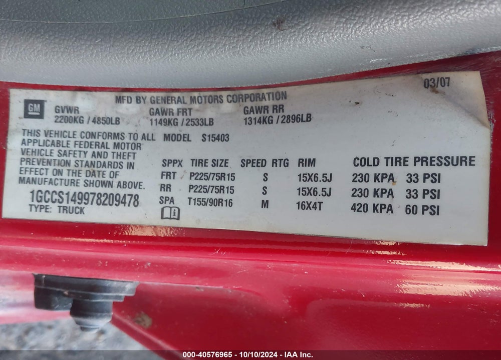 2007 CHEVROLET COLORADO LS VIN: 1GCCS149978209478