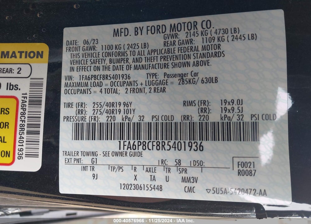 2024 FORD MUSTANG GT PREMIUM VIN: 1FA6P8CF8R5401936