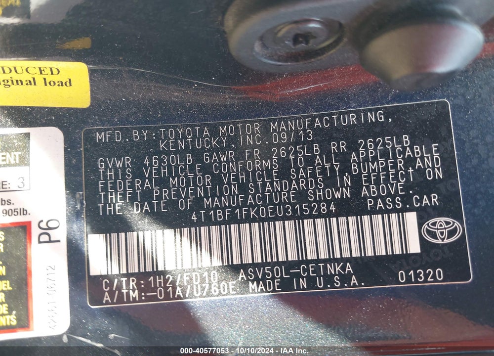 2014 TOYOTA CAMRY LE VIN: 4T1BF1FK0EU315284