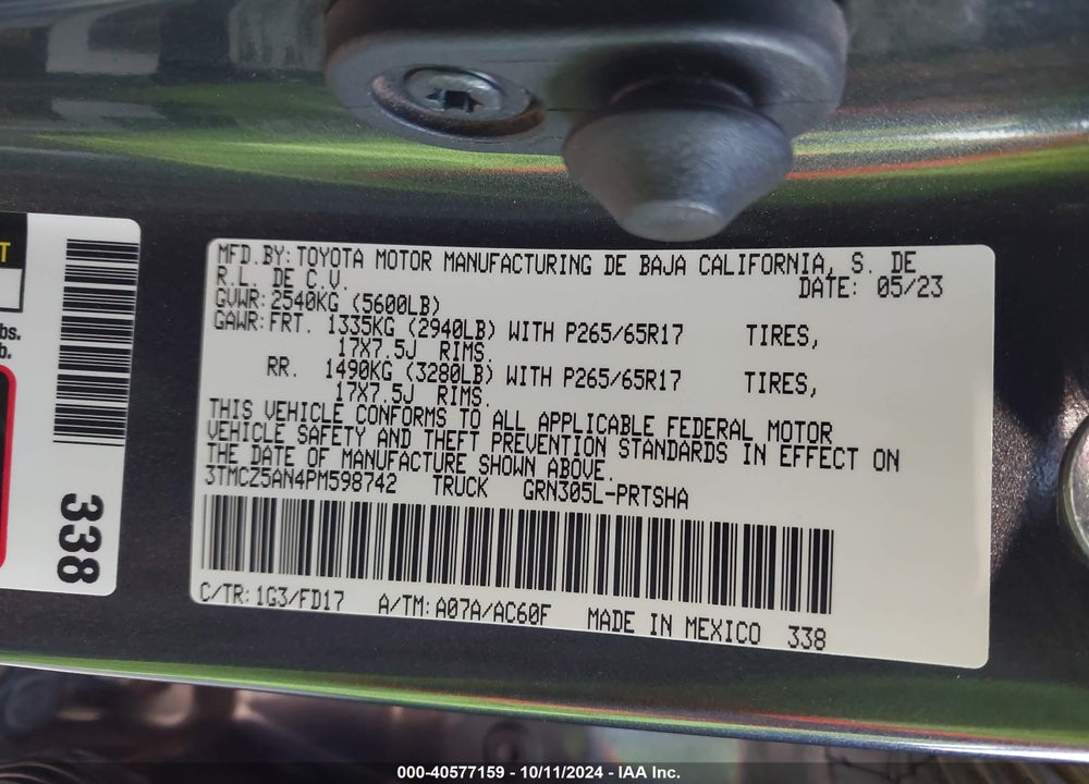 2023 TOYOTA TACOMA VIN: 3TMCZ5AN4PM598742