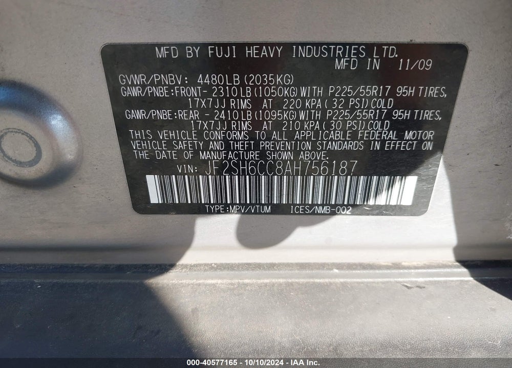 2010 SUBARU FORESTER 2.5X PREMIUM VIN: JF2SH6CC8AH756187
