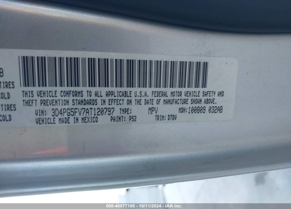 2010 DODGE JOURNEY SXT VIN: 3D4PG5FV7AT120797