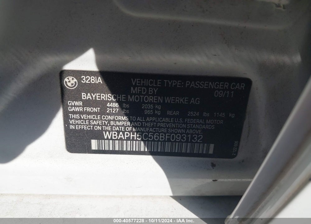 2011 BMW 328I VIN: WBAPH5C56BF093132