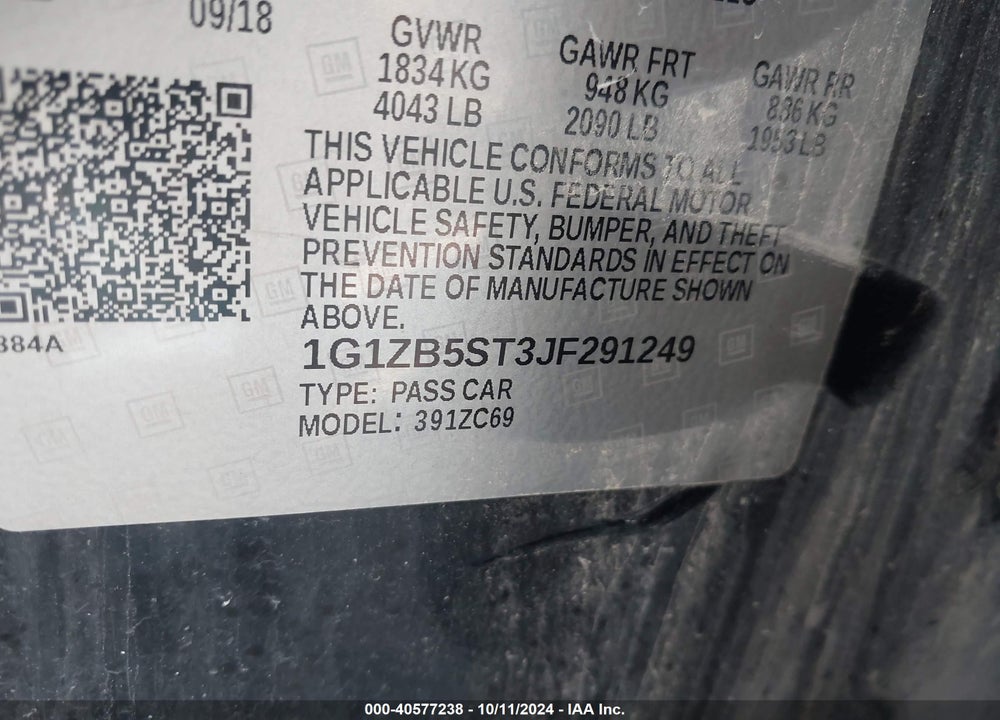 2018 CHEVROLET MALIBU 1LS VIN: 1G1ZB5ST3JF291249