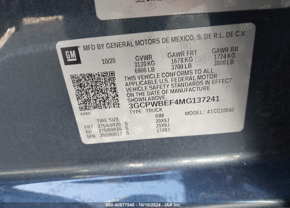 2021 CHEVROLET SILVERADO 1500 2WD SHORT BED CUSTOM VIN: 3GCPWBEF4MG137241