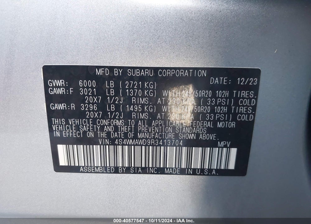 2024 SUBARU ASCENT TOURING 7-PASSENGER VIN: 4S4WMAWD9R3413704