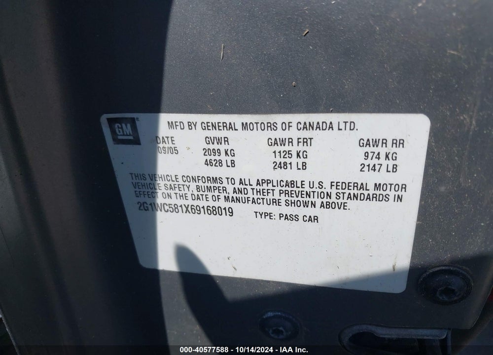 2006 CHEVROLET IMPALA LT VIN: 2G1WC581X69168019