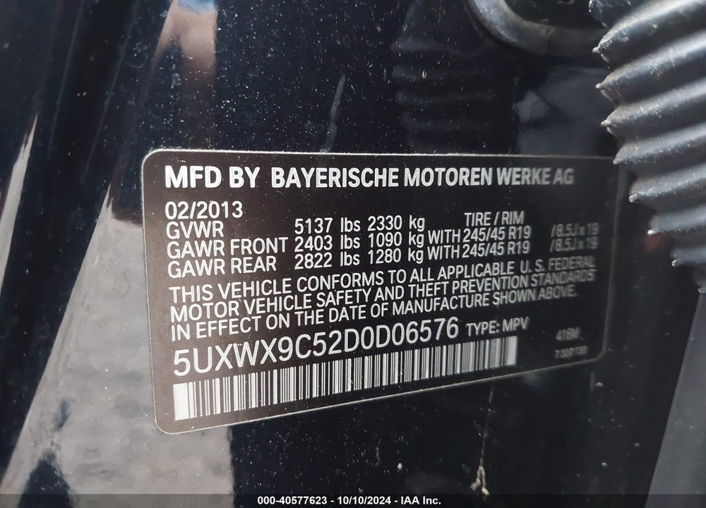 2013 BMW X3 XDRIVE28I VIN: 5UXWX9C52D0D06576