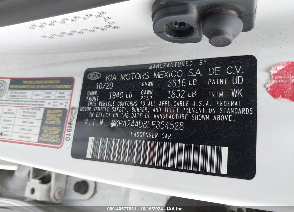 2020 KIA RIO S VIN: 3KPA24AD8LE354528