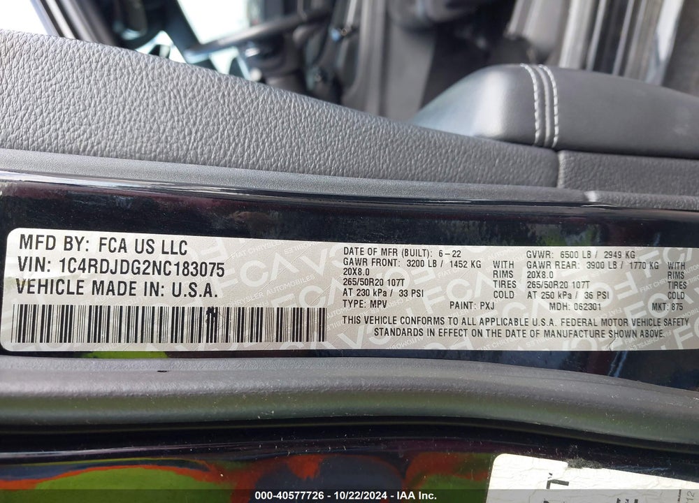 2022 DODGE DURANGO GT PLUS AWD VIN: 1C4RDJDG2NC183075