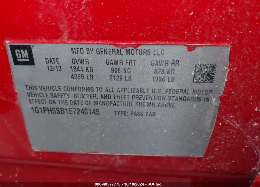 2014 CHEVROLET CRUZE ECO AUTO VIN: 1G1PH5SB1E7246145