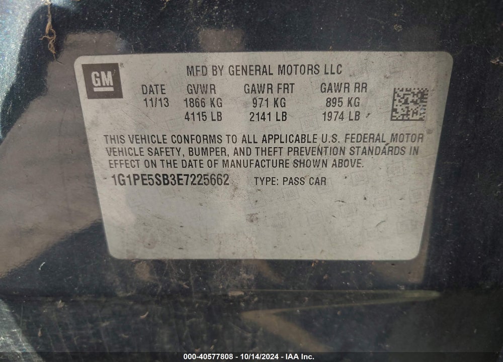 2014 CHEVROLET CRUZE 2LT AUTO VIN: 1G1PE5SB3E7225662