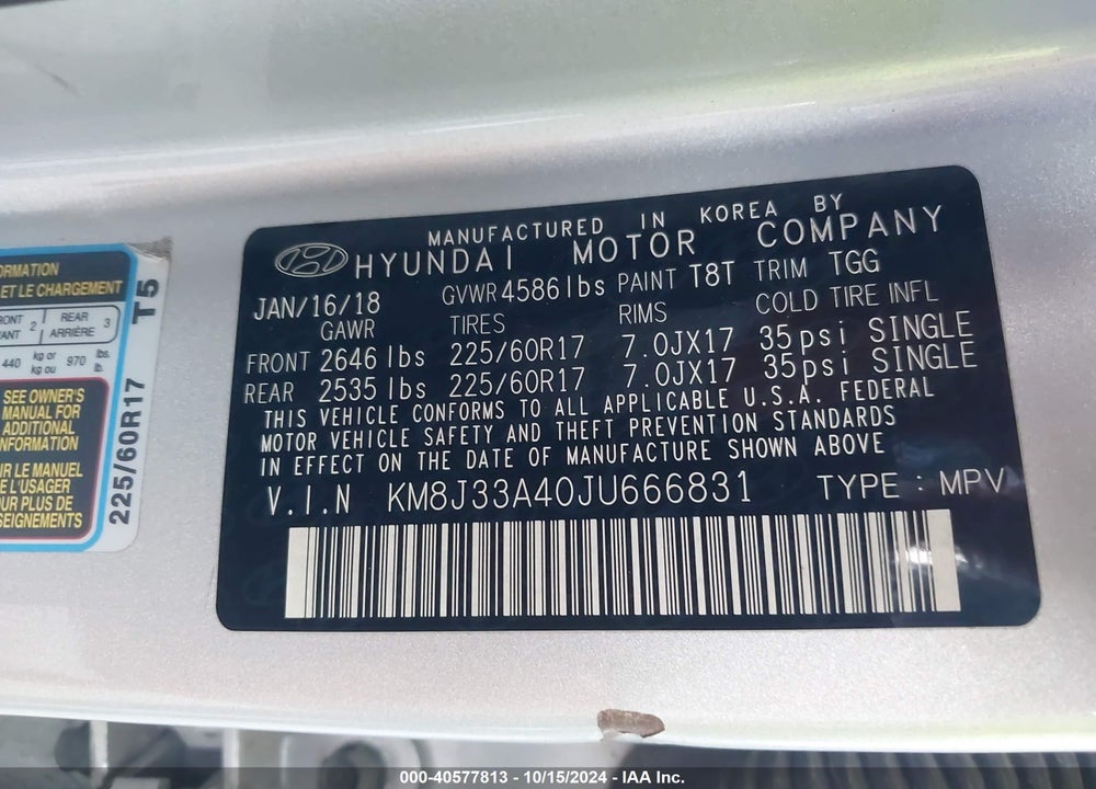 2018 HYUNDAI TUCSON SEL VIN: KM8J33A40JU666831
