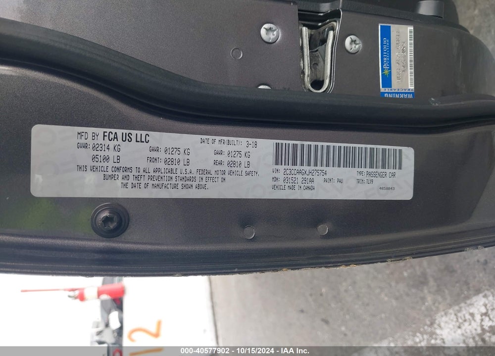 2018 CHRYSLER 300 TOURING L VIN: 2C3CCAAGXJH275754