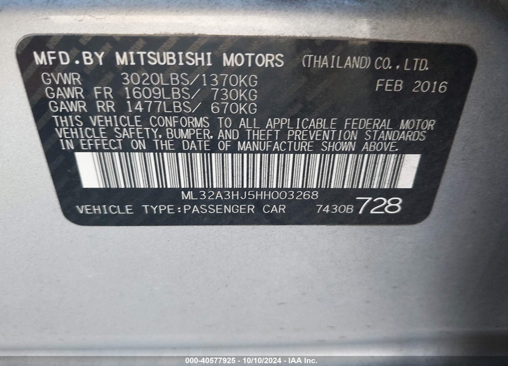 2017 MITSUBISHI MIRAGE ES VIN: ML32A3HJ5HH003268