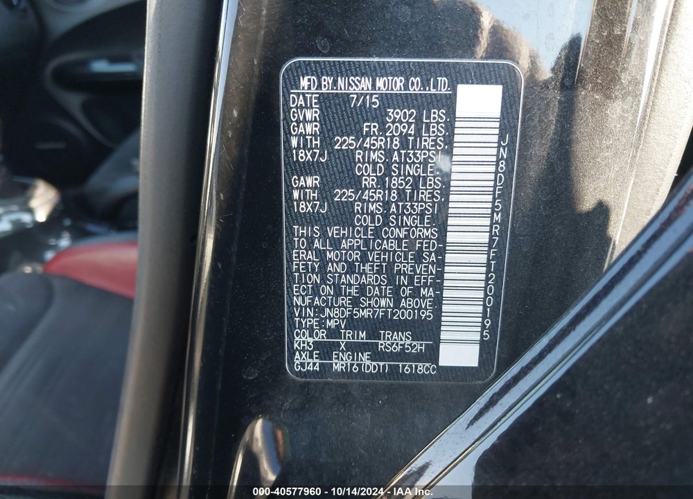 2015 NISSAN JUKE NISMO RS VIN: JN8DF5MR7FT200195