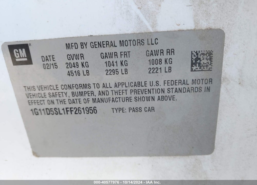2015 CHEVROLET MALIBU 2LT VIN: 1G11D5SL1FF261956