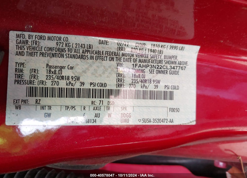 2012 FORD FOCUS TITANIUM VIN: 1FAHP3N22CL347767
