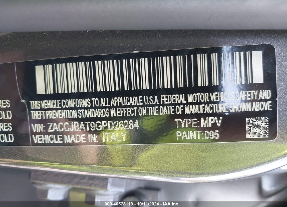 2016 JEEP RENEGADE SPORT VIN: ZACCJBAT9GPD26284