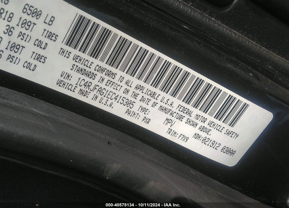 2014 JEEP GRAND CHEROKEE LAREDO VIN: 1C4RJFAG1EC415305