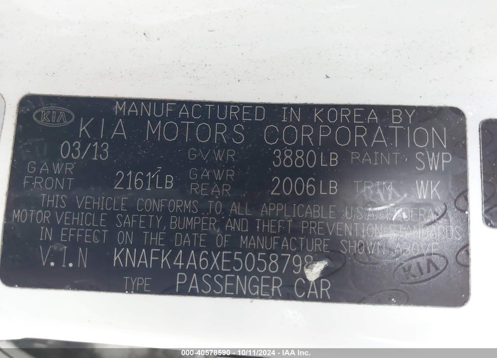 2014 KIA FORTE LX VIN: KNAFK4A6XE5058798
