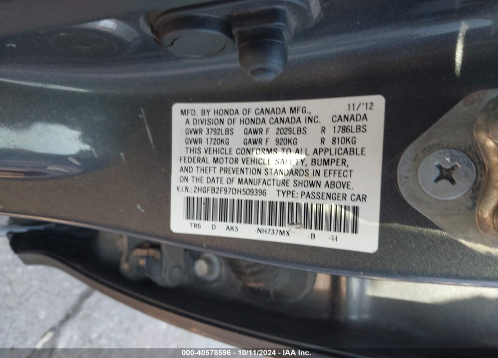 2013 HONDA CIVIC EX-L VIN: 2HGFB2F97DH509396
