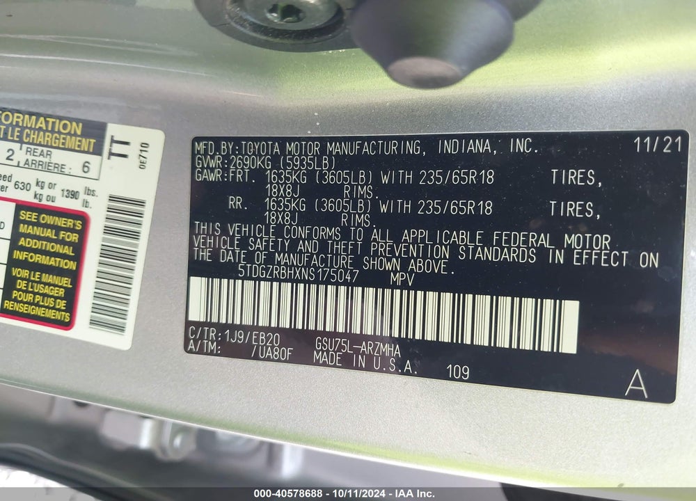 2022 TOYOTA HIGHLANDER XLE VIN: 5TDGZRBHXNS175047