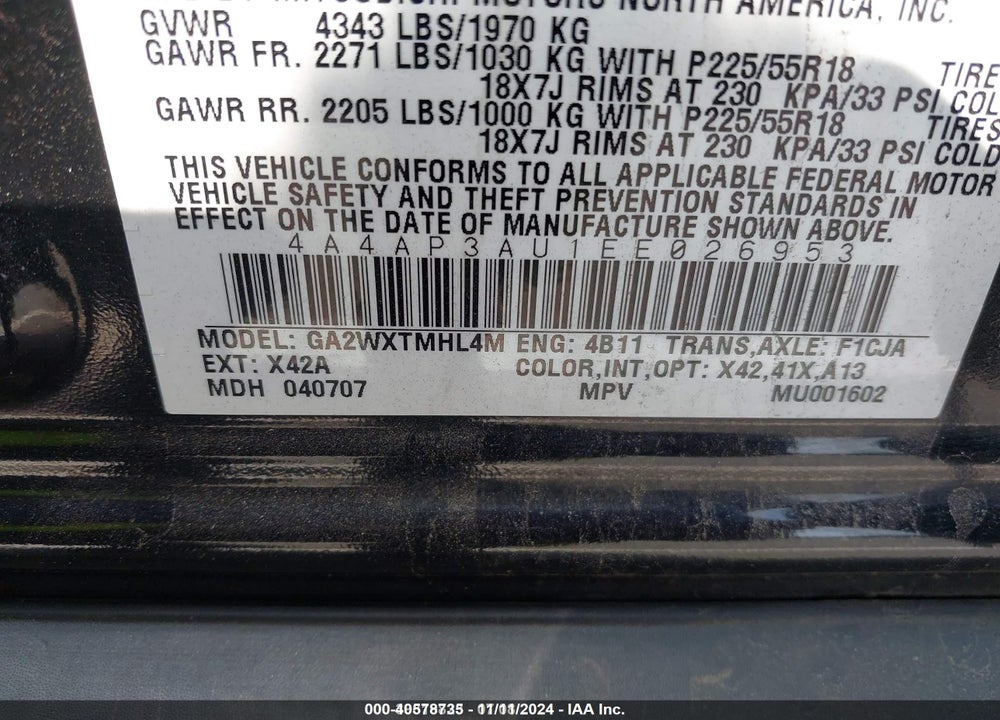 2014 MITSUBISHI OUTLANDER SPORT ES VIN: 4A4AP3AU1EE026953