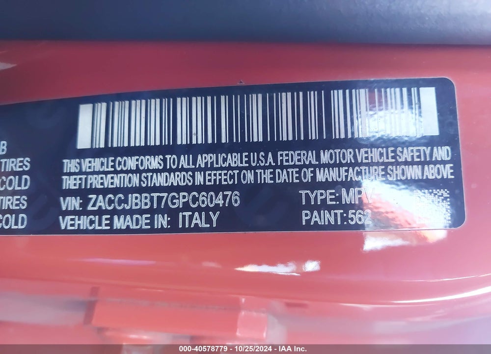 2016 JEEP RENEGADE LATITUDE VIN: ZACCJBBT7GPC60476