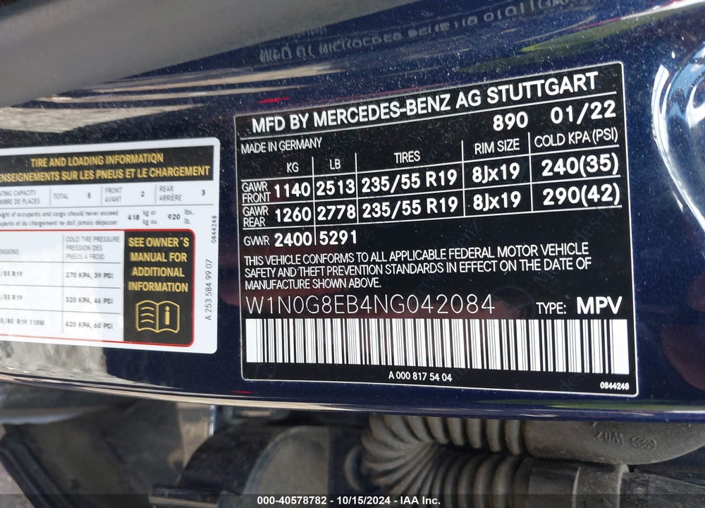 2022 MERCEDES-BENZ GLC 300 4MATIC SUV VIN: W1N0G8EB4NG042084