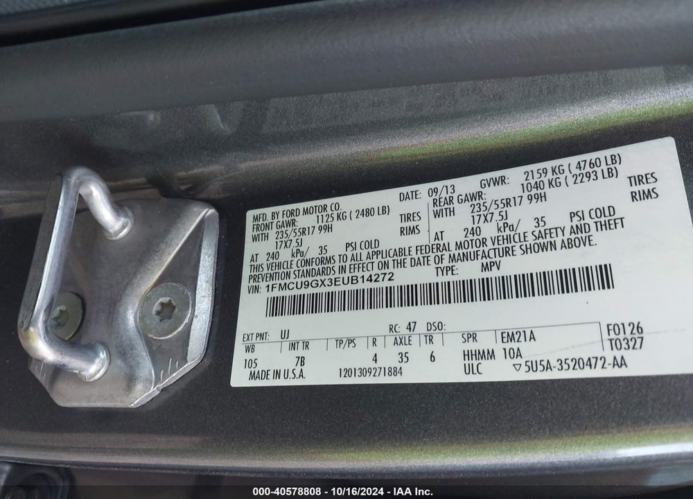 2014 FORD ESCAPE SE VIN: 1FMCU9GX3EUB14272