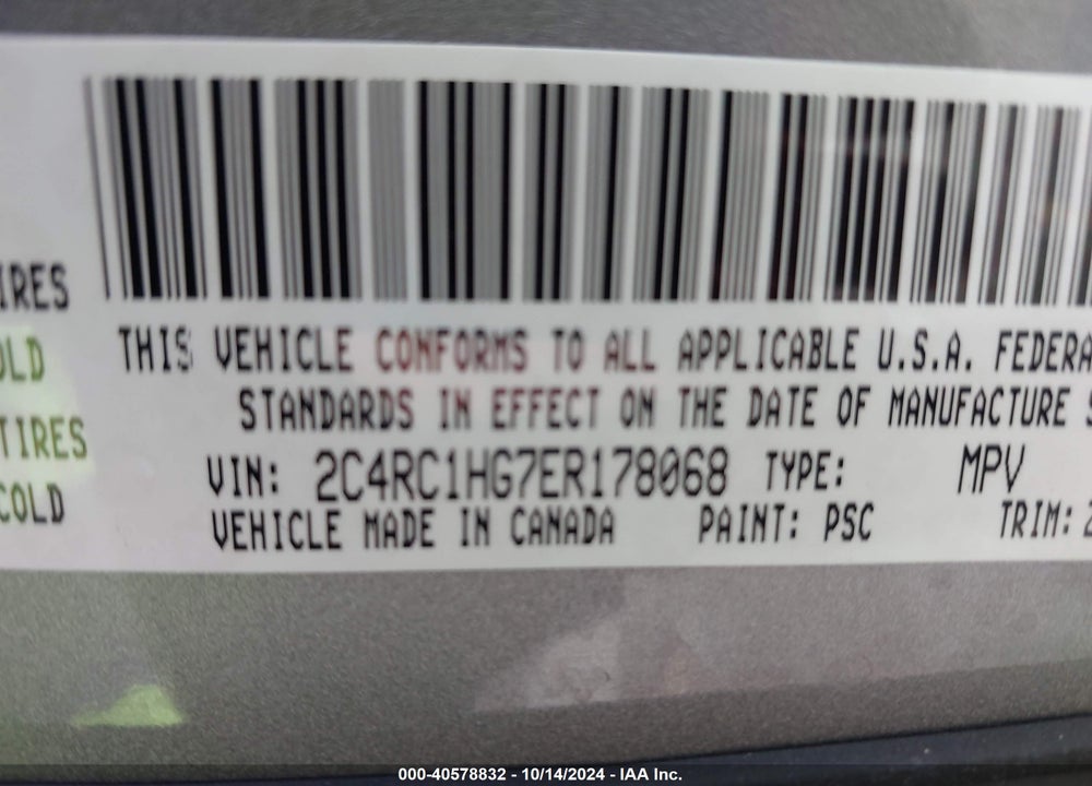 2014 CHRYSLER TOWN & COUNTRY S VIN: 2C4RC1HG7ER178068