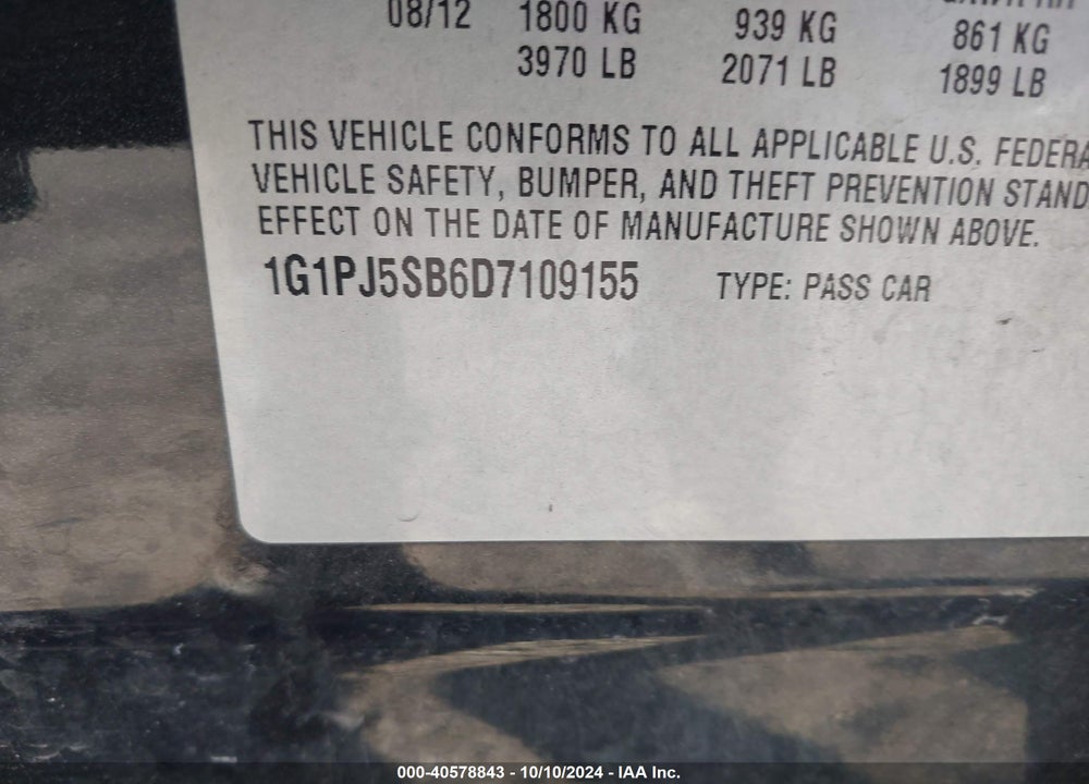 2013 CHEVROLET CRUZE ECO MANUAL VIN: 1G1PJ5SB6D7109155