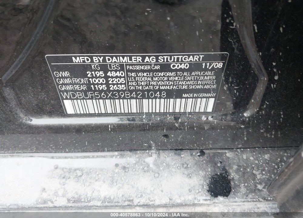 2009 MERCEDES-BENZ E 350 VIN: WDBUF56X39B421048