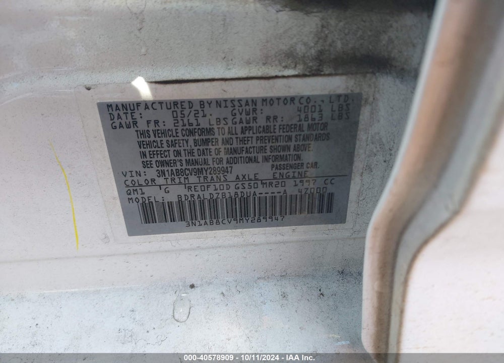2021 NISSAN SENTRA SV XTRONIC CVT VIN: 3N1AB8CV9MY289947