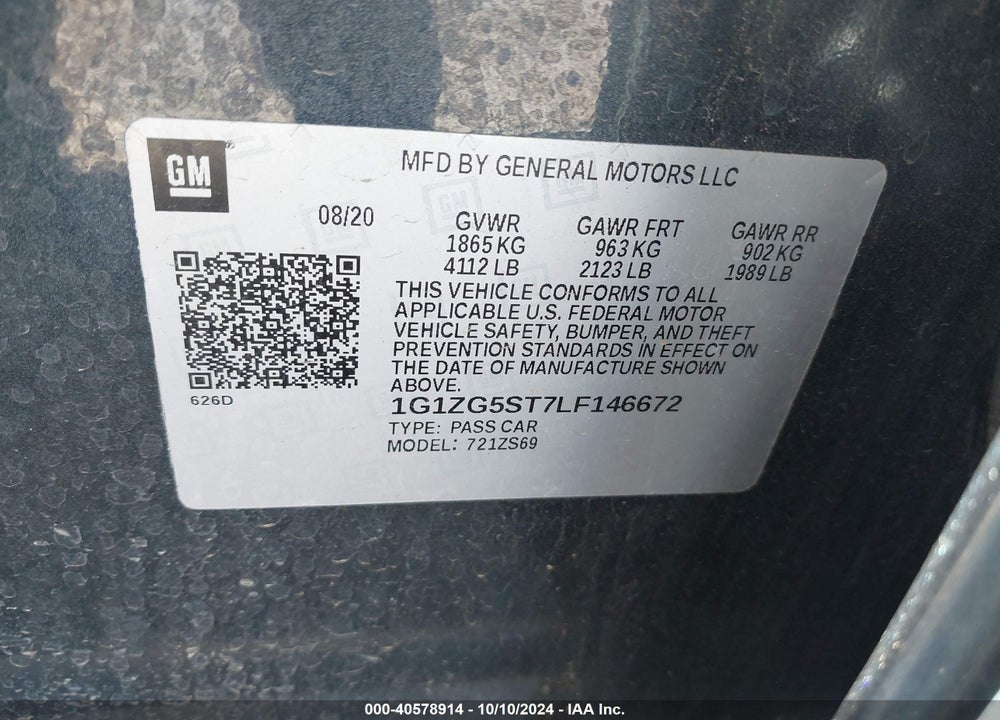 2020 CHEVROLET MALIBU FWD RS VIN: 1G1ZG5ST7LF146672