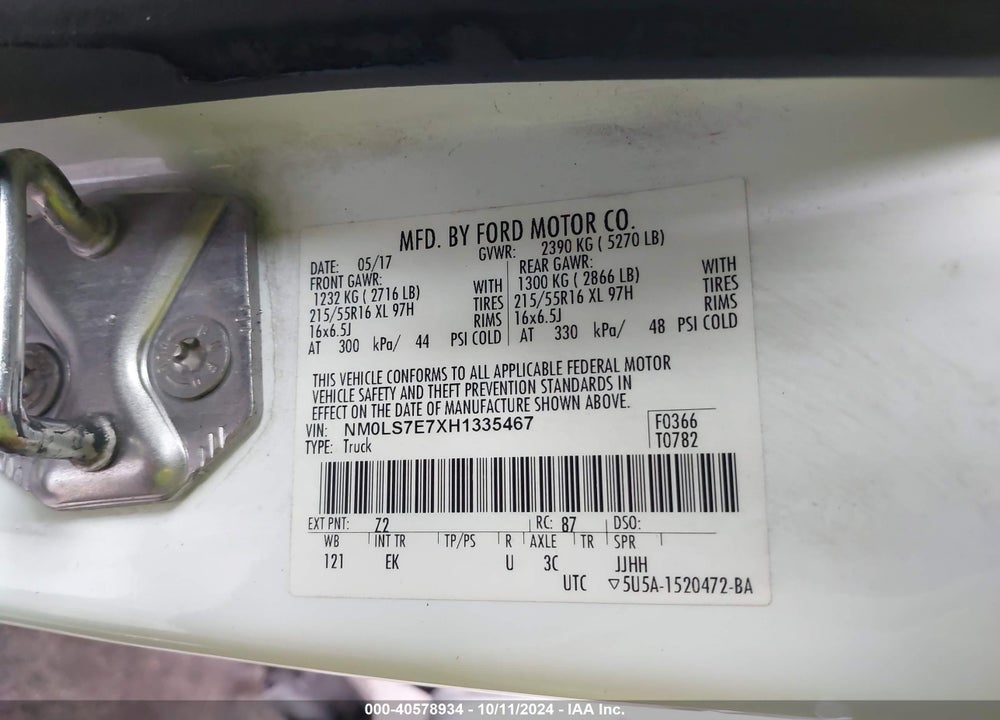2017 FORD TRANSIT CONNECT XL VIN: NM0LS7E7XH1335467