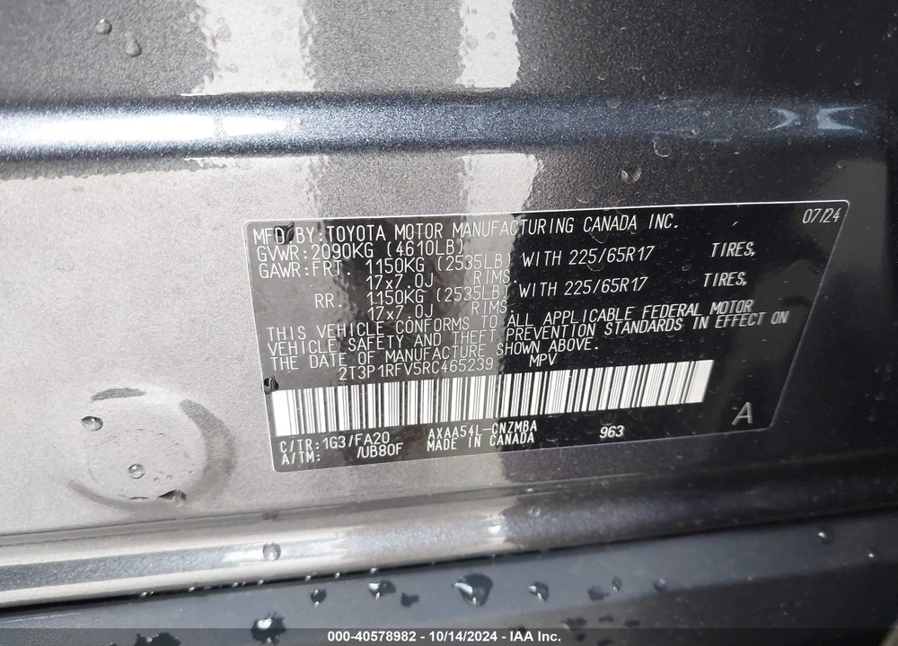 2024 TOYOTA RAV4 XLE VIN: 2T3P1RFV5RC465239