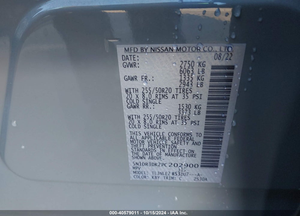 2023 NISSAN PATHFINDER PLATINUM 4WD VIN: 5N1DR3DK2PC202900