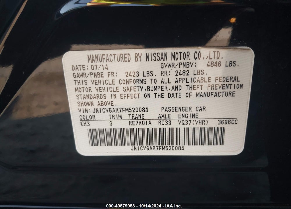2015 INFINITI Q40 VIN: JN1CV6AR7FM520084