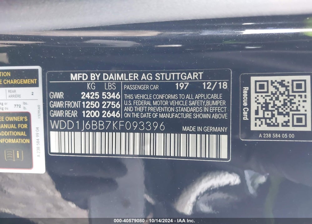 2019 MERCEDES-BENZ AMG E 53 4MATIC VIN: WDD1J6BB7KF093396