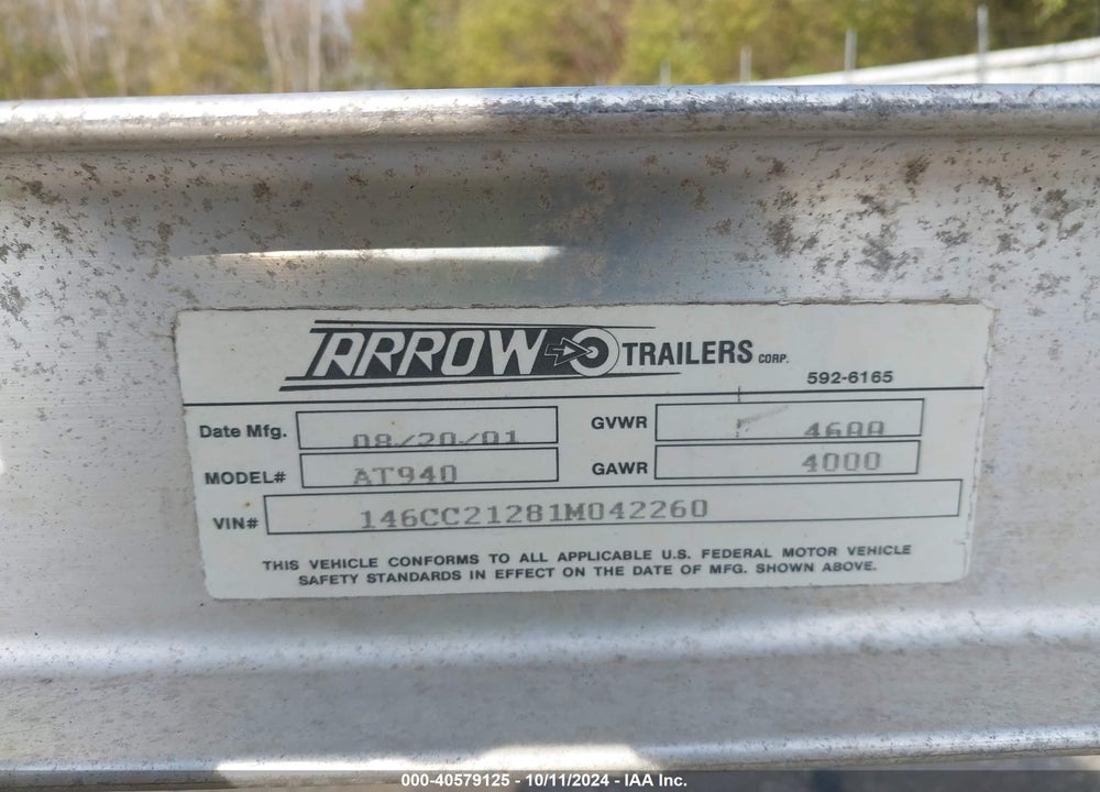 2001 ARROW 19 FT VIN: 146CC21281M042260